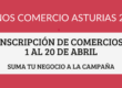 Imagen promocional de Bonos Comercio Asturias 2026 con el mensaje inscripción de comercios del 1 al 20 de abril y suma tu negocio a la campaña.