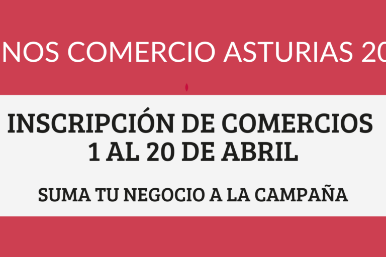 Imagen promocional de Bonos Comercio Asturias 2026 con el mensaje inscripción de comercios del 1 al 20 de abril y suma tu negocio a la campaña.