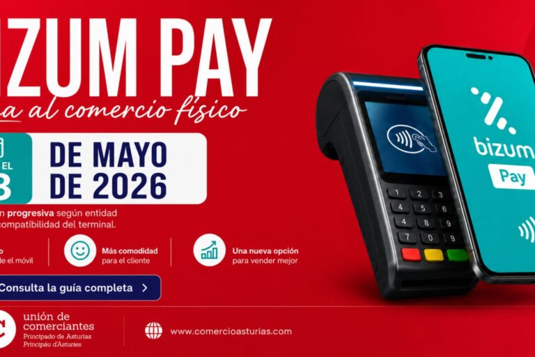 Imagen promocional de Bizum Pay para el comercio local, con un móvil junto a un datáfono y la fecha de inicio prevista en comercios físicos: 18 de mayo de 2026.